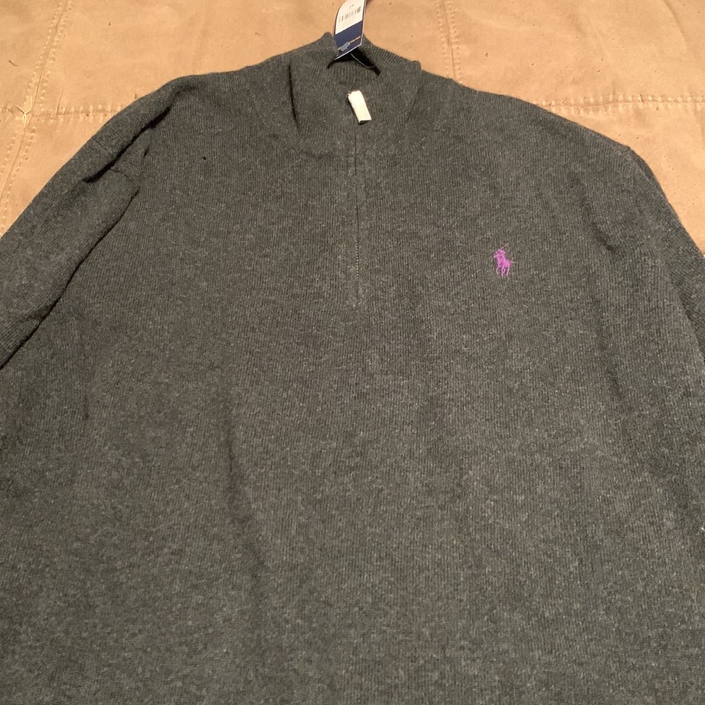 Men’s Dark Gray Polo by Ralph Lauren Merino Wool Quarter Zip Pullover